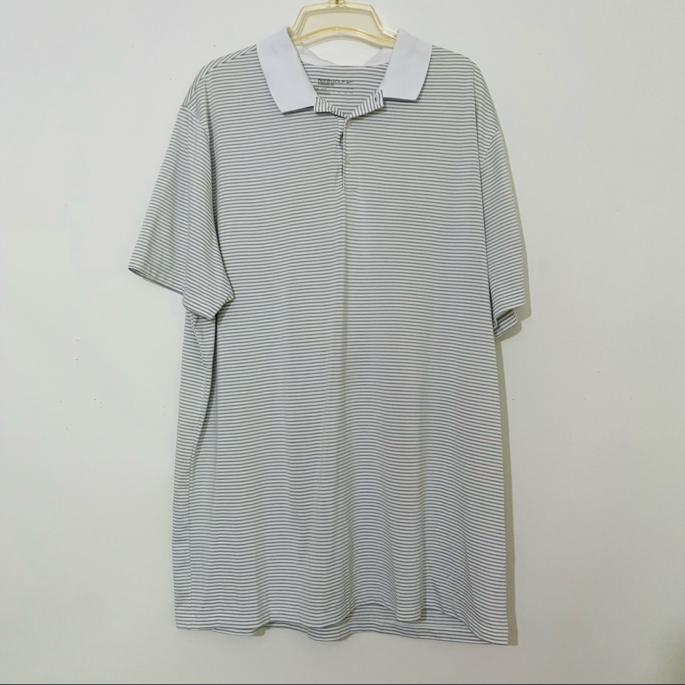 Nike Golf Standard Fit Dri-fit gray white striped white collar Size XXL Active